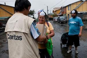 A recipient of Caritas food aid in the Santa Clara township in Talcahuano. Talcahuano, Chile was devastated by the February 27th, 2010 earthquake and subsequent tsunami. Credits: Katie Orlinsky/Caritas