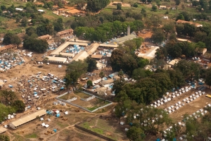Internally Displaced Persons (IDP's) tents surround the Cathedral on November 12, 2013 in Bossangoa, 380 km north of Bangui. Credit: Matthieu Alexandre/Caritas