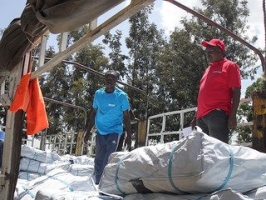 Caritas aid includes food, plastic sheeting, blankets, mats, jerry cans, soap, mosquito nets, clean water and health care. 
