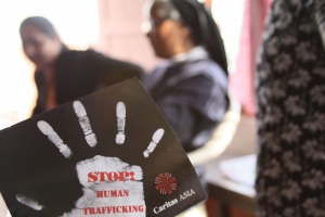 Sister Pamela Gulung, right, helps raise awareness of human trafficking in eastern Nepal. Credit: Laura Sheahen/Caritas 