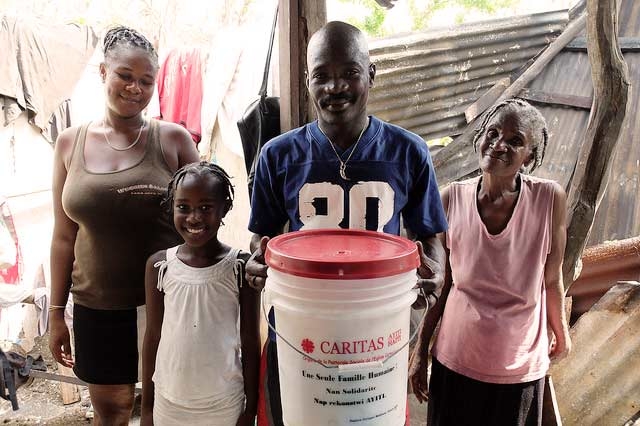 Nerlande Clairveau and her family received a food and hygiene kit from Caritas Jeremie