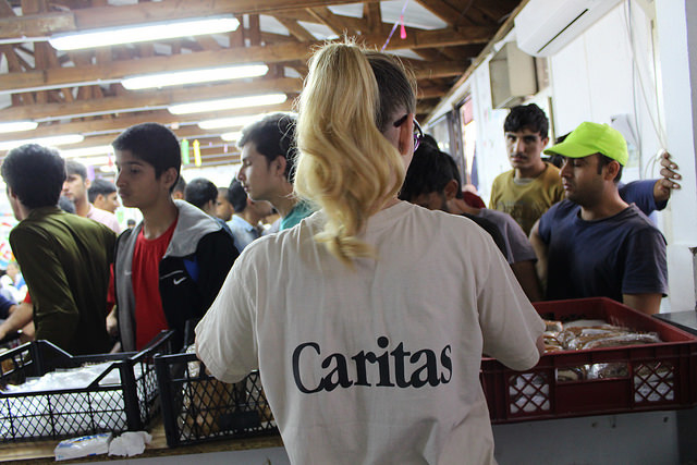 Caritas staff helping refugees in Belgrade. Photo by Meabh Smith/Trocaire