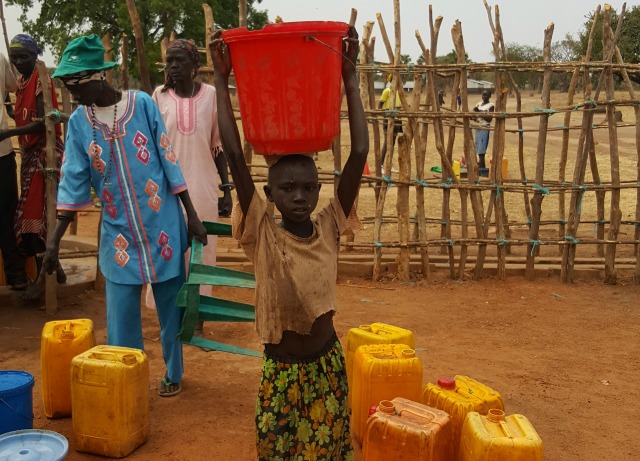 Trócaire repaired a bore hole recently in the village of Adior, Adior County, South Sudan. It was 20 years old and broken down. 