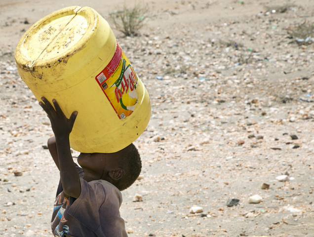 This is a boy drinking at another solar-powered borehole that is maintained and repaired by the Diocese of Lodwar, with support from CRS. Credit nancy McNally/CRS