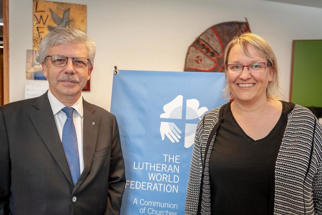 Caritas Secretary General Michel Roy and World Service Director Maria Immonen at LWF’s Geneva headquarters. Photo: S.Gallay/LWF 