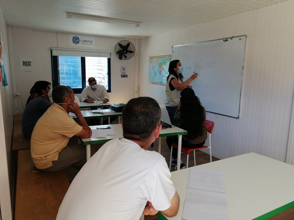 English and Greek language lessons in Caritas language Centre in Kara Tepe accommodation site has restarted.